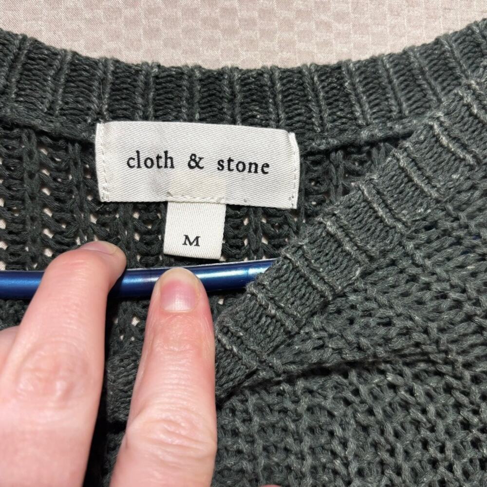 Cloth & Stone Anthropologie Medium Green Ribbed Knit Sweater Viscose Linen - Picture 4 of 9